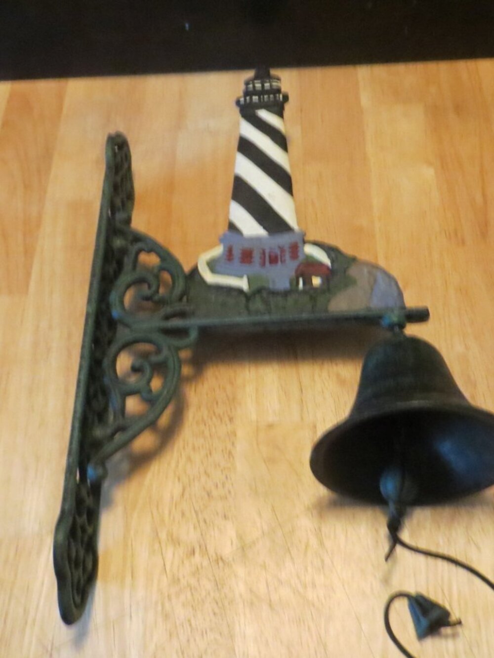 Vintage Painted Cast Iron Lighthouse Wall Mounted Dinner Bell